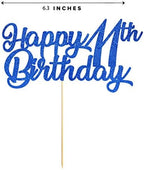 Blue Happy 11th Birthday Cake Topper, Royal Blue Glitter Cheers To 11 Years Party Cake Decorations, Supply