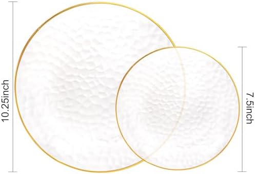Rubtlamp 60Pcs Clear Plastic Plates,Clear Disposable Plates With Gold Rim,Heavy-duty Gold Plates,Hammered Party Plates Include 30Clear Dessert-Platos,30Dinner-Platos for Wedding, Party