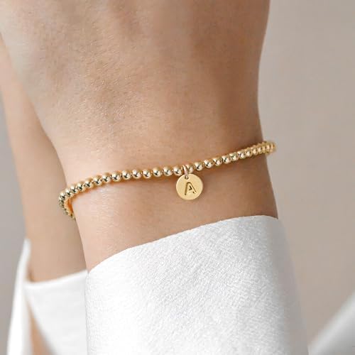Turandoss Initial Bracelets for Women - Dainty 14K Gold Plated Letter A-Z Charm Disc Bracelet for Women Trendy Jewelry Gifts