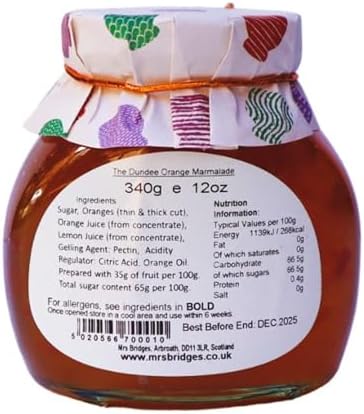 Mrs Bridges Dundee Orange Marmalade, Made in Scotland, 12oz Jar (Pack of 4)