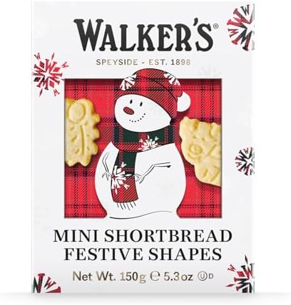 Walker’s Snowman Shortbread Cookies, 15.9 oz, 3 Boxes, Includes an Assortment of Mini Festive-Shaped Christmas Cookies
