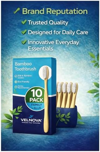 Pure Bamboo Toothbrushes (10 Pack) – Soft BPA-Free Bristles, Eco-Friendly Biodegradable Wooden Handle, Vegan & Plastic-Free Toothbrush for Adults & Kids, Sustainable Oral Care
