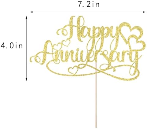 Gold Glitter Happy Anniversary Cake Topper, Wedding Anniversary Cake Decorations, Birthday Anniversary Cake Toppers Decoration Supplies