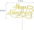 Gold Glitter Happy Anniversary Cake Topper, Wedding Anniversary Cake Decorations, Birthday Anniversary Cake Toppers Decoration Supplies