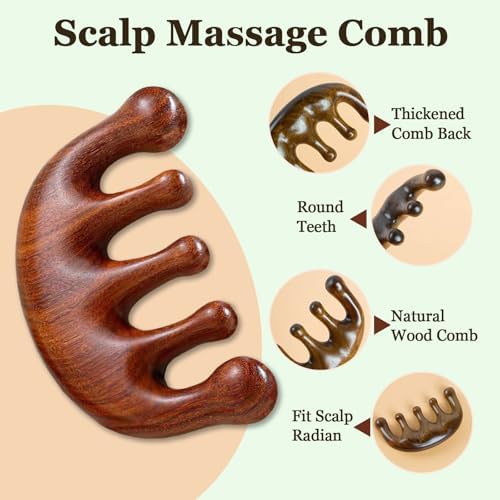 Sandalwood Scalp Detox Comb Set - Tooth Wooden Massage Comb for Hair Growth, Loc Comb Wide Tooth Combs with Gift Bag (Daily Scalp Care Sisterlocks Maintenance)
