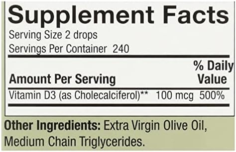 Nature's Answer Vitamin D-3 Drops | Blended with Extra Virgin Gold Olive Oil | Quickly Absorbed into Body | No Fillers, No Soy, Yeast Sugar, Milk or Preservatives 0.5oz