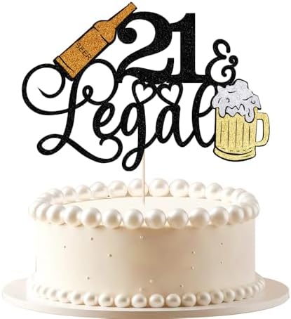 21 & Legal Cake Topper-Glitter Happy 21st Birthday finally Legal Af Themed Party Supplies