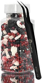 Edible Tombstones Vampire Cake Decorations Gravestone Cake Toppers Halloween Candy Skulls and Bones Bloody Candy Eyes for Decorating Black and Red Sprinkles Halloween Sprinkles 3.35 OZ with Tweezers