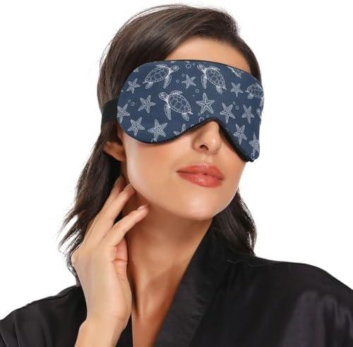 Sleep Mask Light Blocking Sea Turtles Starfish Bubbles Eye Mask for Sleeping with Adjustable Strap Lightweight Eye Covers for Sleeping for Men Women Work Travel Naps