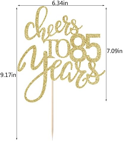 Gold Glitter Cheers to 85 years Cake topper, Happy 85th Birthday Cake Decorations,Perfect for 85 Years Cake Decorating,Wedding/Anniversary Party Decorating supplies.