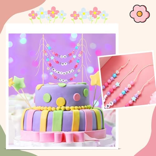 Mimorou in My Birthday Era Cake Banner Topper Decoration Pink Purple Happy Birthday Cake Topper Garland for Singer Music Fans Lover Friendship Bracelets Party Supplies(Pink Purple,3D Beads)