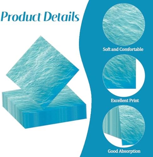 50 Pcs Ocean Sea Napkins 13 x 13 Inches, Ocean Waves Paper Napkins Ocean Theme Disposable Cocktail Napkins for Baby Shower Hawaiian Birthday Party Decorations (Ocean Sea)