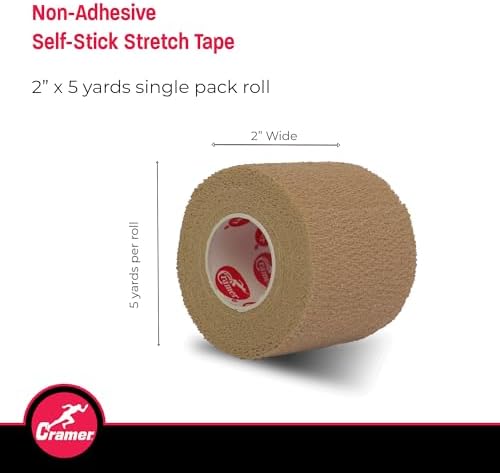 Cramer Eco-Flex Self-Stick Stretch Tape, Cohesive Tape, Flexible Elastic Sports Tape, Athletic Training Room Supplies, Easy Tear & Self-Adherent Bandage Wrap, Single 5 Yard Roll, Beige