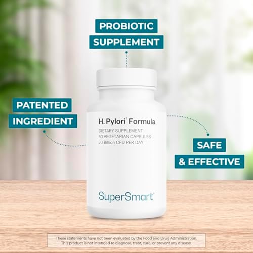 Supersmart H. Pylori Formula 20 Billion CFU per Day - Natural Probiotic Lactobacillus Reuteri DSM 17648 Supplement | Non-GMO & Gluten Free - 60 Vegetarian Capsules