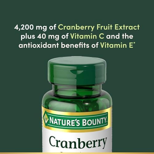 Nature's Bounty Cranberry Pills for Women Urinary Tract Health, Cranberry Supplements with Concentrate & Vitamin C, 120 Softgels
