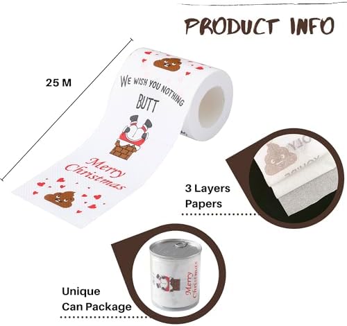 Funny Christmas Toilet Paper Roll 3-ply Funny Christmas Gifts for Coworkers Office Fun Gifts for Dad Mom Cool Novelty Gifts Mens Womens Cute Boyfriend Girlfriend Grandma Wife Husband