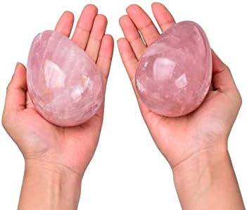 AMOYSTONE Large Natural Rose Quartz Crystal Egg for Healing and Reiki Practice, Home Decor Stone with Base, 3-3.5 Inch, One-of-a-Kind Formation for Living Room or Meditation Area