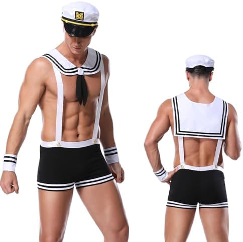 Men's Exotic Costumes, Sailor Costume for Men, Sexy Mens Halloween Costumes Adult, Christmas Valentine Birthday Cosplay Uniform Set, Role Play Costumes Lingerie - One Size