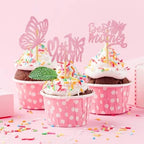 12Pcs Mother's Day Cupcake Toppers,Pink Glitter Cake Toppers Butterfly Cupcake Picks for Coquette Theme Party Decoration Engagement Wedding Baby Shower Party Cupcake Decor