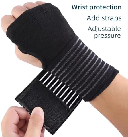 Palm Brace Wrist Support Sleeves (1 Pair), Everyday Use Wrist Brace, Compression Carpal Tunnel for Wrist Pain Relief, Fitness Gloves, Sports Glove, Wrist Brace for Men and Women (Black with straps)