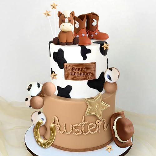 JeVenis Cowboy Rodeo Cake Topper Cowboy Western Horse Cake Decorations Cowboy Hat Birthday Cowgirl Boots Cake Topper Cow Balls Cake Decoration