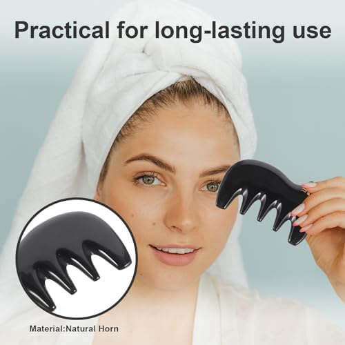 Ox Horn Gua Sha Scalp Massager Comb - 5-Tooth Black Scraping Tool for Head, Neck, Shoulder, and Body Massage - Compact and Ergonomic Design