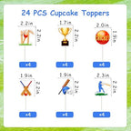 24Pcs Cricket Cupcake Toppers Cricket Theme Party Decorations Sports Ball Cricket Cupcake Picks Double Sided Printing Cake Decorations for Baby Shower Boys Girls Birthday Party Supplies