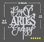 Big Aries Energy Cake Topper, Happy Birthday Aries in March/April, Aries Season, 12 Zodiac Constellation Theme Birthday Party Decoration Supplies, Silver Glitter