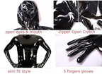 Women's Wetlook Full Body PVC Leather Catsuit Zipper Crotch Bodysuit Clubwear Attached Gloves
