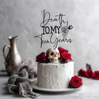 Black Glitter Death to My Teen Years Cake Topper, Old English Gothic Birthday Décor, Funeral Farewell Sweet Youth Themed 20th Birthday Party Decorations Supplies