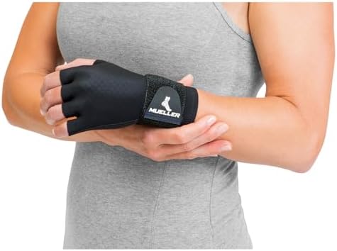 Mueller Sports Medicine Compression Glove for Men and Women, Hand & Wrist Pain Relief Support, Ideal for Carpal Tunnel, Arthritis, Fits Right or Left, Black, One Size
