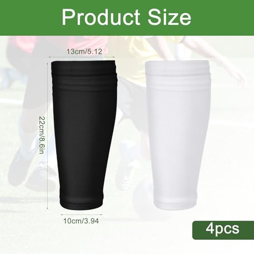 2 Pairs Shin Guard Sleeves, Soccer Shin Guard Covers Soft Soccer Sock Sleeves Shins Pads Socks Breathable Shins Pads Holders for Man Woman Adults Beginners Sport Football Black & White