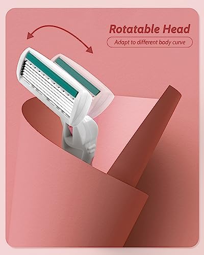 Razors for Women Sensitive Skin with 15 Blade Refills, 6 Blades Women’s razors for Shaving Including 2 Travel Razors for Women with 15 Blade Refills,Green