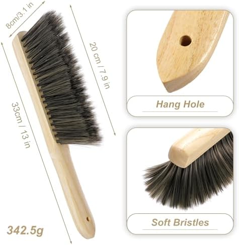 Rbenxia 2 Pieces Wooden Handle Bench Brushes Horse Hair Brushes Soft Bristles Dust Brush Household Cleaning Brushes for Fireplace, Sofa, Furniture, Workshop Woodworking (Gray+Beige)