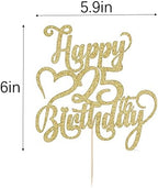 Gold Glitter Happy 25th Birthday Cake Topper - 25 Anniversary/Birthday - Hello 25, Cheers to 25 Years,25 & Fabulous Cake Topper Party Decoration