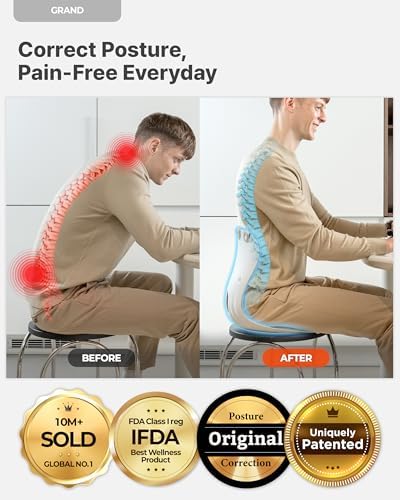 curble Grand(Extra Wide & Sturdy) – Ergonomic Back and Lumbar Support for Good Posture Correction and Back Pain Relief, Perfect for Office, Floor Seat and Work from Home, Patented (Grey)