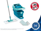 Leifheit Floor Cleaning Profi XL Mop and Bucket Set – 42 cm Microfibre Mop for Large Floors with 360° Joint, Foot-Pedal Wringing System, Heavy Duty 8 L Bucket, Easy Moist or Wet Cleaning, Turquoise