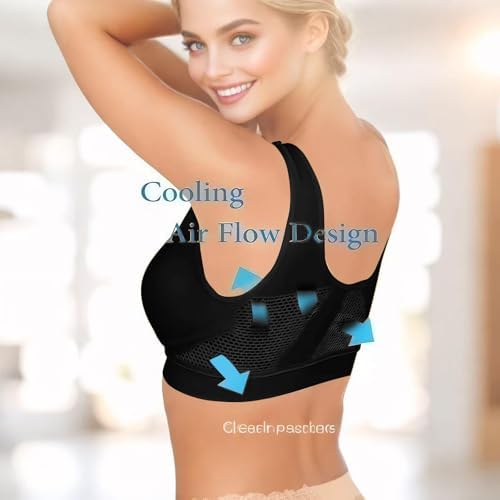 Sports Bra for Women - Plus Size High Support Workout Bra with Cooling Mesh (Full Coverage)(Black L)