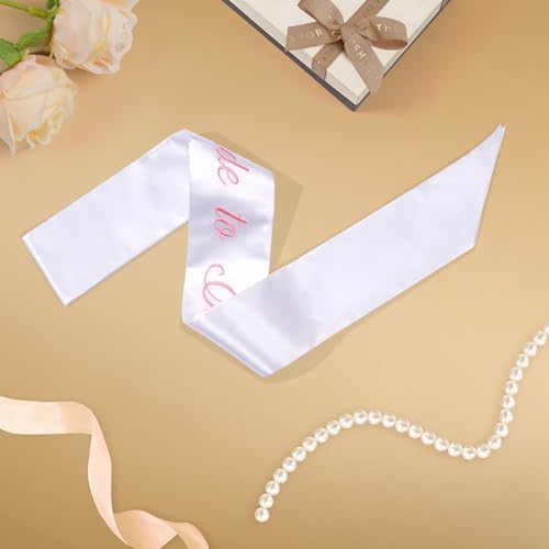 Embroidered Bride to Be Sash Double-Layer Satin Sash Bridal Shower Hen Night Bachelorette Party Accessories(White)