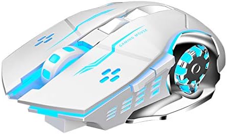 AULA SC100 Silent White Wireless Mouse Rechargeable, RGB LED Backlit, DPI Adjustable, 2.4G Wireless Optical Computer Gaming Mice with USB Receiver, Punk Cool Mouse for Office/Games