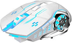 AULA SC100 Silent White Wireless Mouse Rechargeable, RGB LED Backlit, DPI Adjustable, 2.4G Wireless Optical Computer Gaming Mice with USB Receiver, Punk Cool Mouse for Office/Games