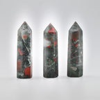 Angelstones Natural African Bloodstone Gemstone Healing Crystal Hexagonal Pointed Reiki Chakra Faceted Prism Wand Carved Stone Figurine Home Decor