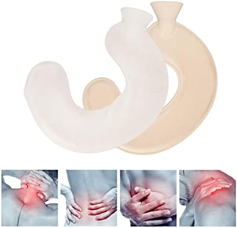 1L Rubber Hot and Cold Water Bottle U Shaped Hot Water Bag with Soft Cover Soft Water Neck Shoulder Hot Water Bottle (Beige Pure Color)