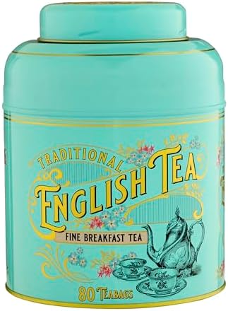 New English Teas Vintage Victorian Tea Caddy with 80 English Teabags (Teal), Forget My Not Gift