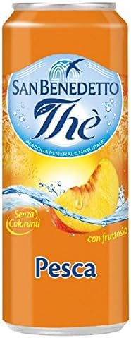 San Benedetto: "The Pesca" Peach Flavoured Tea in Mineral water 11.15 Fluid Ounces (33cl) can (Pack of 6) [ Italian Import ]