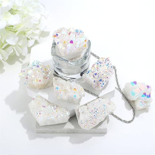 YATOJUZI Angel Aura Crystal Cluster Raw Rocks Quartz Stones Healing Crystals and Titanium Coated Mineral Geode Reiki Gemstones Druzy for Energy Protection 1PCS