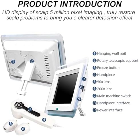 7-Inch HD Hair & Skin Analyzer - 50x & 200x Magnification Scalp & Facial Detector, Professional Optical Magnifier for Hair Follicle & Skin Health Evaluation