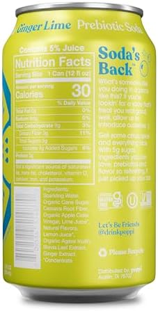 Poppi Sparkling Prebiotic Soda Beverage with Apple Cider Vinegar, Seltzer Water and Fruit Juice, Ginger Lime Flavor, 12 FL Oz, Pack of 12, Packaging May Vary