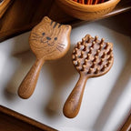 Hair Comb Handheld Wooden Comb Cute Kitty Design for Daily Use Sandalwood Anti-Static Scalp Massage