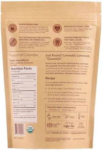 Just Panela Organic Unrefined Cane Sugar - 1 Pound, Pack of 2 - Sweeten Your Coffee with Natural Panela - Unprocessed and Handcrafted Cane Sugar with Intact Natural Minerals - Jaggery Powder